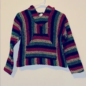 Red and Green Cowl Neck Sweater with Knitted Texture